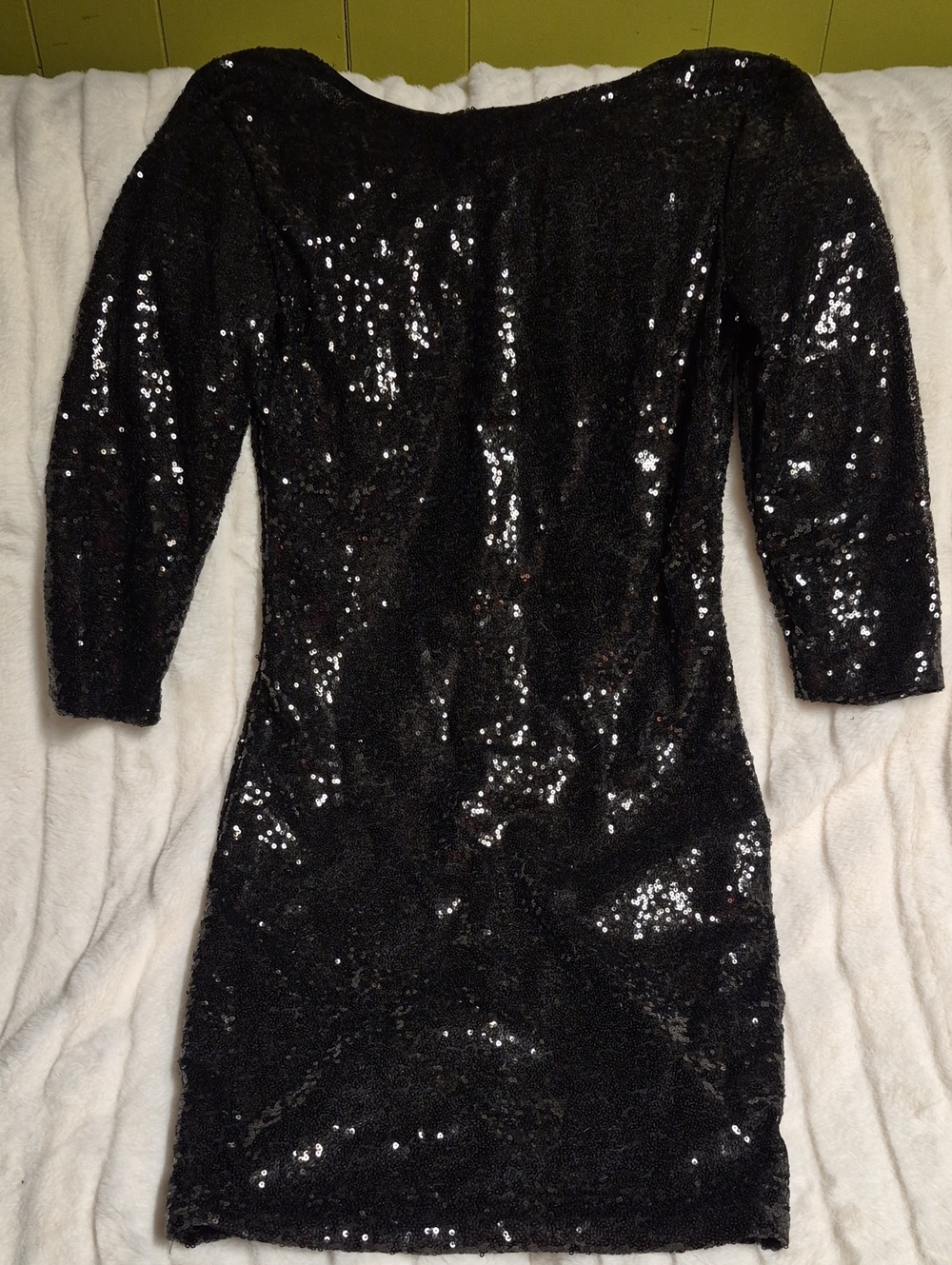 Black Sequin Mini Dress with Three-Quarter Sleeves